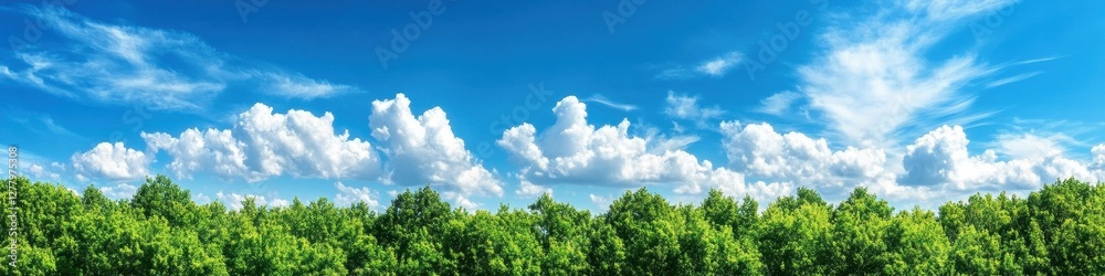 Breathtaking View of Tree Canopy Under a Vast Blue Sky with Fluffy Clouds at Sibley State Park Breathtaking View of Tree Canopy Under a Vast Blue Sky with Fluffy Clouds at Sibley State Park