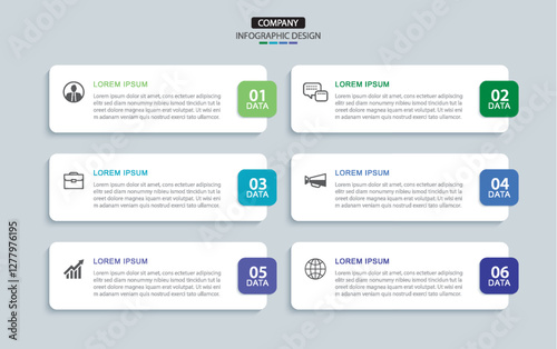 6 data infographics rectangle tab index layout template. Illustration business abstract background.