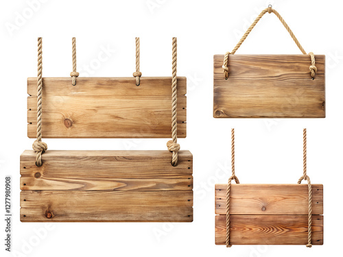 Wooden signboard, Set of wooden signs, and wooden signboard isolated