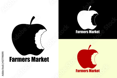 apple with a bite taken out, fruits shop, juice bar, fresh fruits, farmers market logo, agriculture, farming, garden, superstore, supermarket, food market, food blog, vector, logo