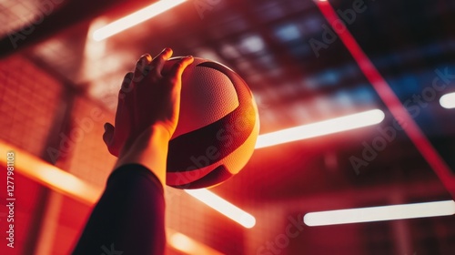 Close-up of hands spinning the volleyball before a crucial serve, focus on details photo