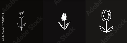 Minimalist Easter 2025 tulip icon, black and white, clean lines, simple floral design, vector art
