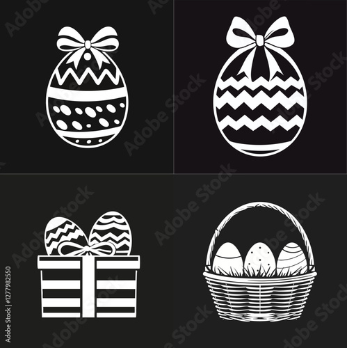 Minimalist Easter 2025 gift box icon, with egg decoration, monochrome, flat design, vector art