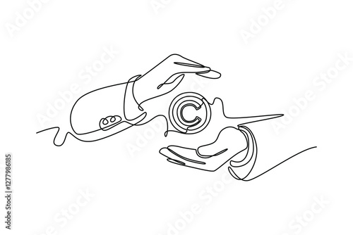 Protection of intellectual property concept. Single line draw design vector graphic illustration.	