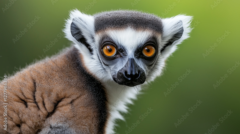 Fototapeta premium Close-up portrait of a ring-tailed lemur with intense eyes