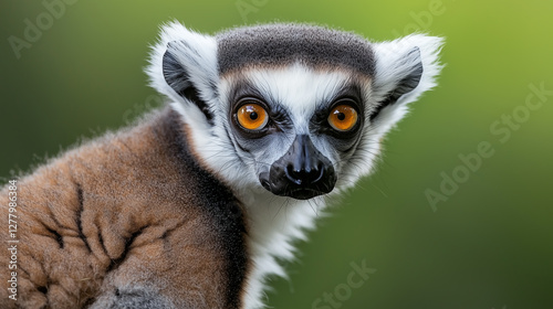 Close-up portrait of a ring-tailed lemur with intense eyes