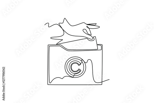 Protection of intellectual property concept. Single line draw design vector graphic illustration.	