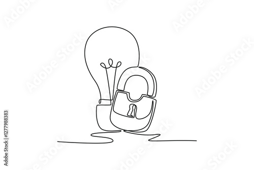 Protection of intellectual property concept. Single line draw design vector graphic illustration.	