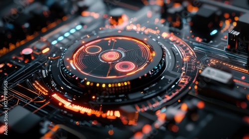 Wallpaper Mural Futuristic Digital Interface with Holographic Display Panel and Radar Data Visualization Torontodigital.ca