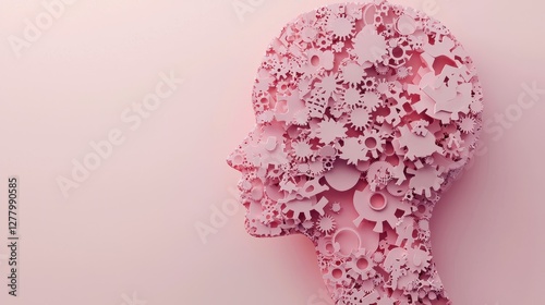Stylized human head made of interlocking gears and puzzle pieces, symbolizing the complexity of mental health..
