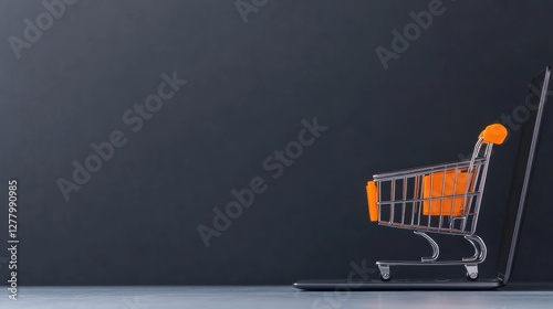 Online Shopping Concept with Shopping Cart on Laptop Display