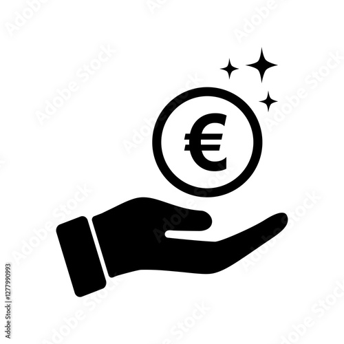 Hands holding euro coin icon. Money handling icon. Saving money icon. Financial investment icon. Flat vector illustration simple design.
