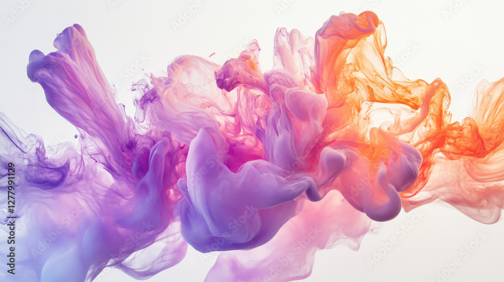 Fototapeta premium Vibrant ink explosion in purple and orange with fluid motion and soft abstract texture