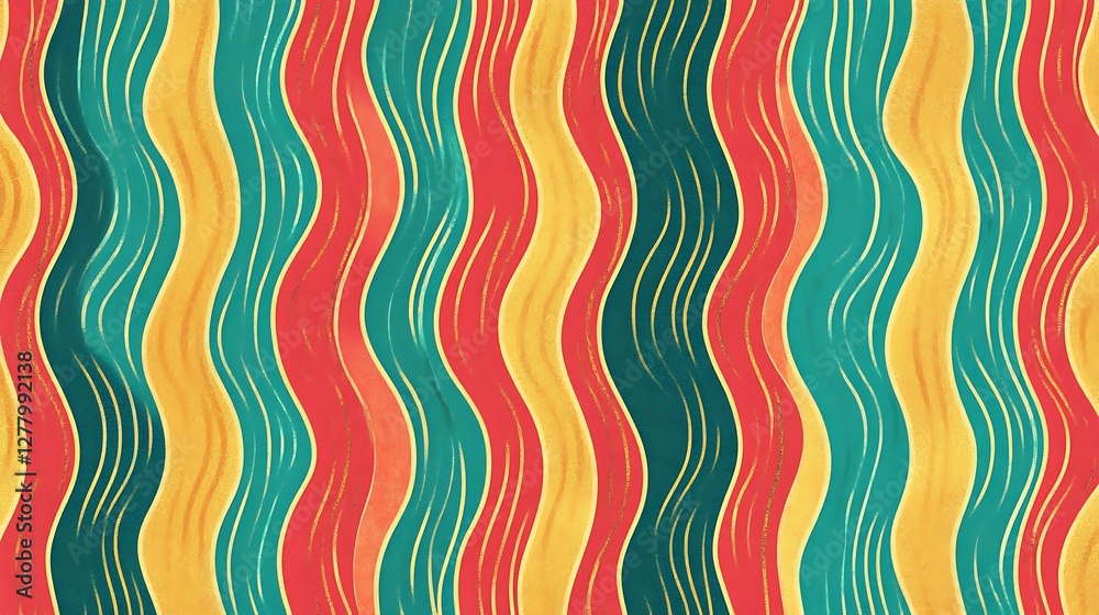 Abstract wavy stripes in gold red and teal Abstract wavy stripes in gold red and teal