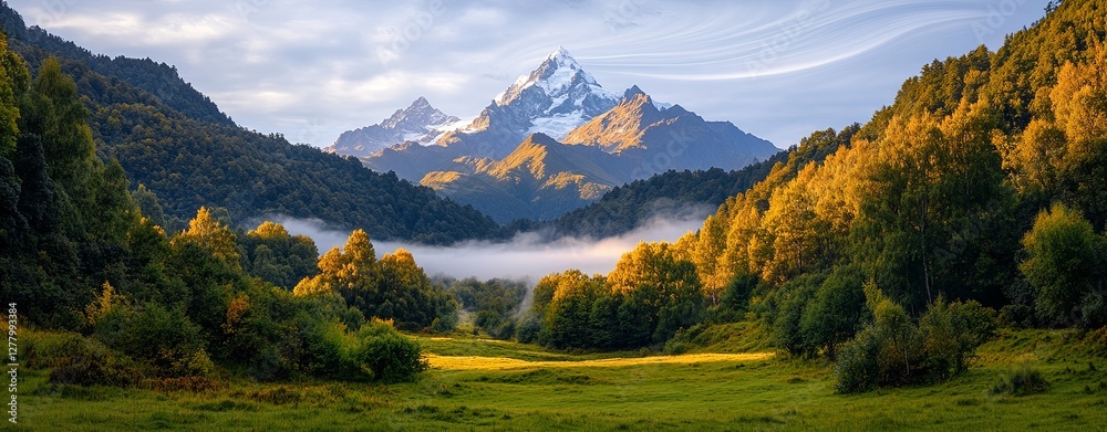 Obraz premium oxygen overcast billow Misty Mountain Landscape with Swirling Clouds