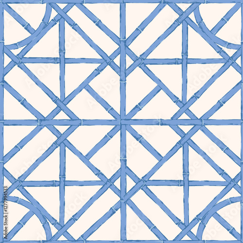 Vintage lattice pattern featuring bamboo and cane webbing, illustrated as a vector pattern. This geometric ornament is inspired by traditional Chinese design.