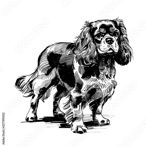 illustration of a  Cavalier King Charles Spaniel line art vector