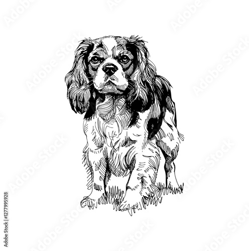 illustration of a  Cavalier King Charles Spaniel line art vector