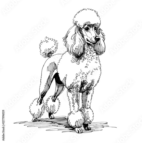 illustration of a  Poodle line art vector