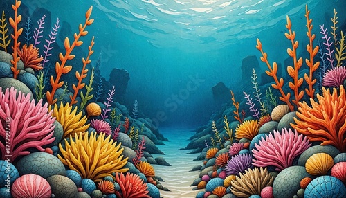 Vibrant Underwater Scene with Colorful Coral Reef