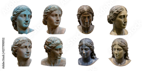 Collection of Antique Female Sculptures Displayed in Various Angles