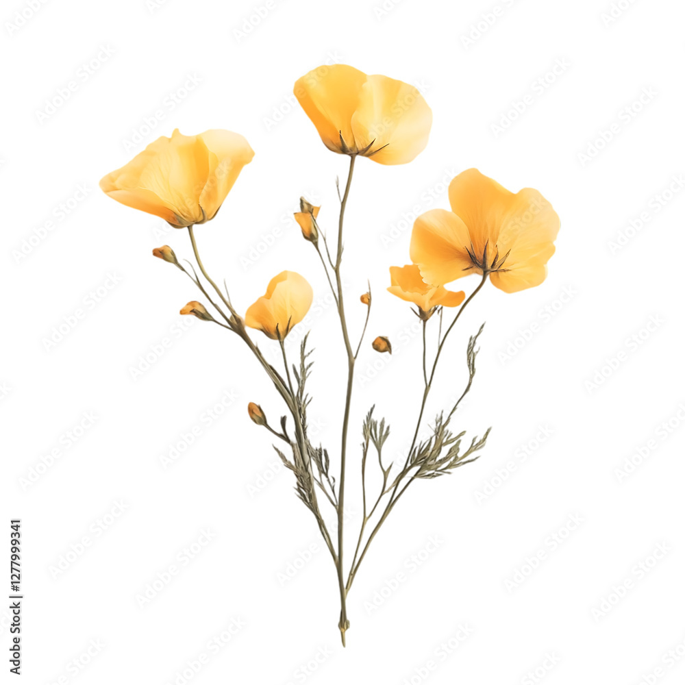 Fototapeta premium Elegant Yellow Poppies Botanical Floral Art Print Design Soft Gold Dark Plant Image Bloom 