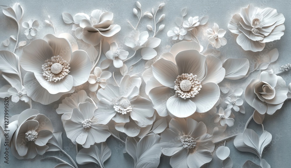 White paper flowers wall art design, studio backdrop White paper flowers wall art design, studio backdrop