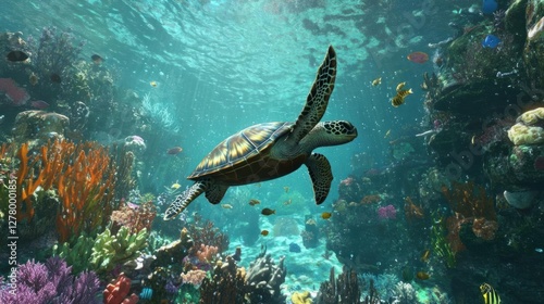 Explore a Vibrant Coral Reef: Sunlit Marine Life in Crystal-Clear Turquoise Waters