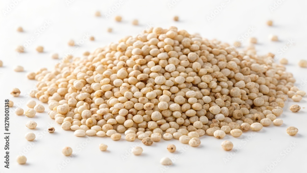 White Quinoa Pile on White Background White Quinoa Pile on White Background