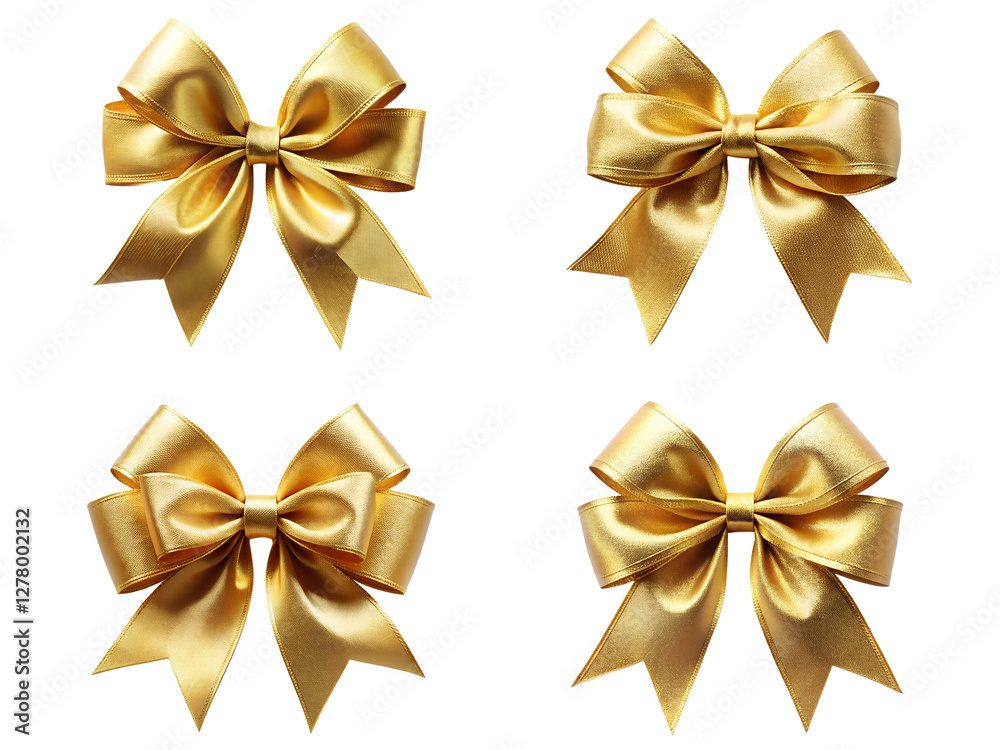 Golden bows, Bows set, and a Set of four bows isolated