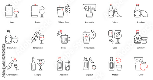 Vector Icons Set - Stout, Porter, Wheat Beer, Amber Ale, Saison, Sour Beer