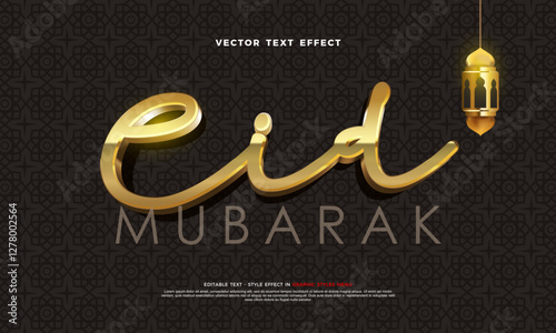 Editable 3D gold Eid Mubarak luxury text effect