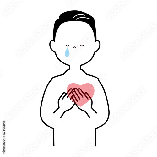 心が傷ついて泣いている男性　上半身