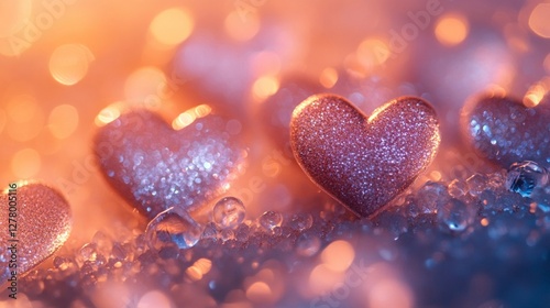 Romantic Hearts with Sparkling Glitter and Soft Bokeh Lights
