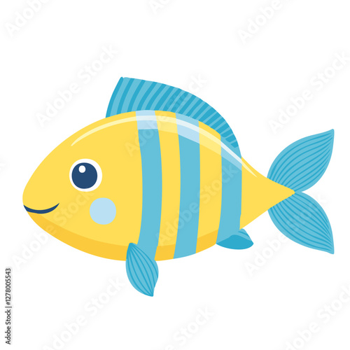 Bright tropical fish with blue body and yellow fins vector illustration in cartoon style. For marine illustrations and children's books.