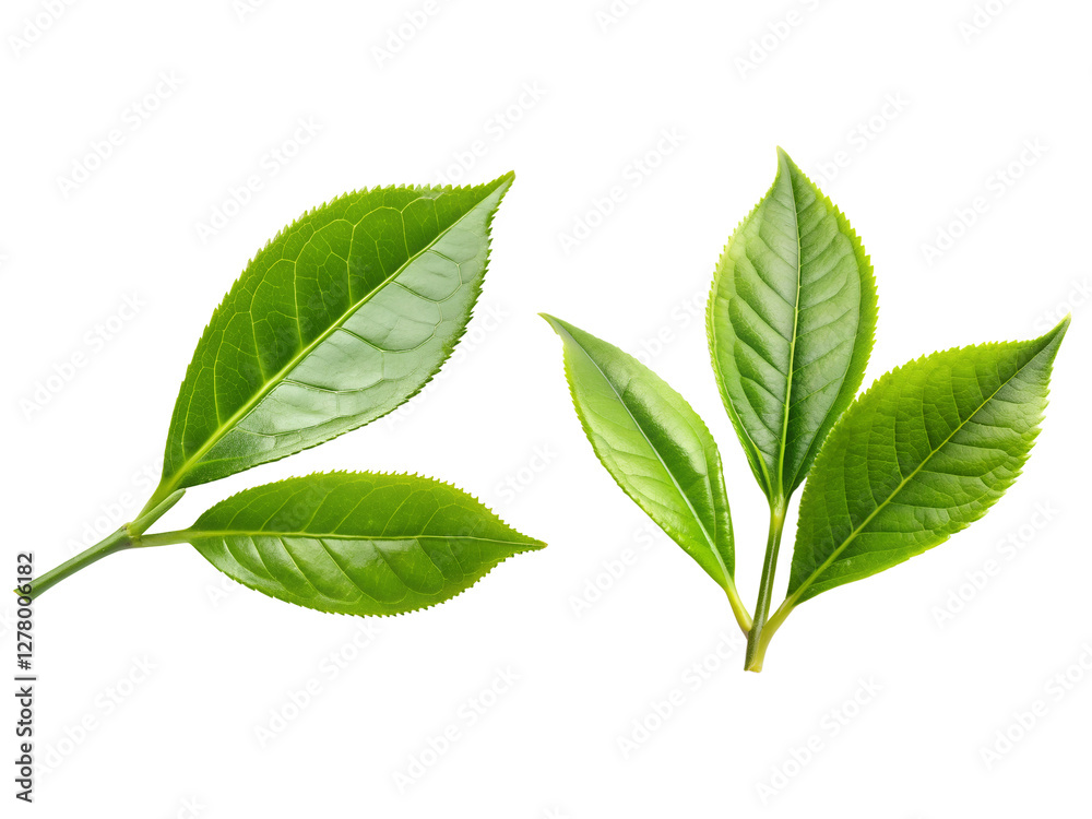 Obraz premium Tea leaves, Fresh green leaves, and green tea leaf isolated