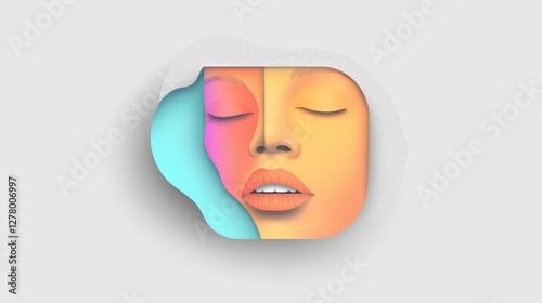 Abstract Female Face: Vibrant Digital Art with Pastel Colors and Soft Shadows