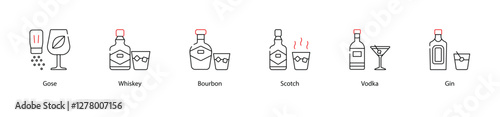 Vector Icons Set - Gose Beer, Whiskey, Bourbon, Scotch, Vodka, Gin