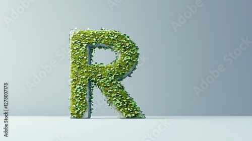 Eco-Friendly Concept: 3D Letter 'R' Covered in Green Leaves for Sustainable Design
