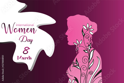 Happy Women's Day banner with beautiful woman . 8 March vector banner template with pretty girl and lettering.