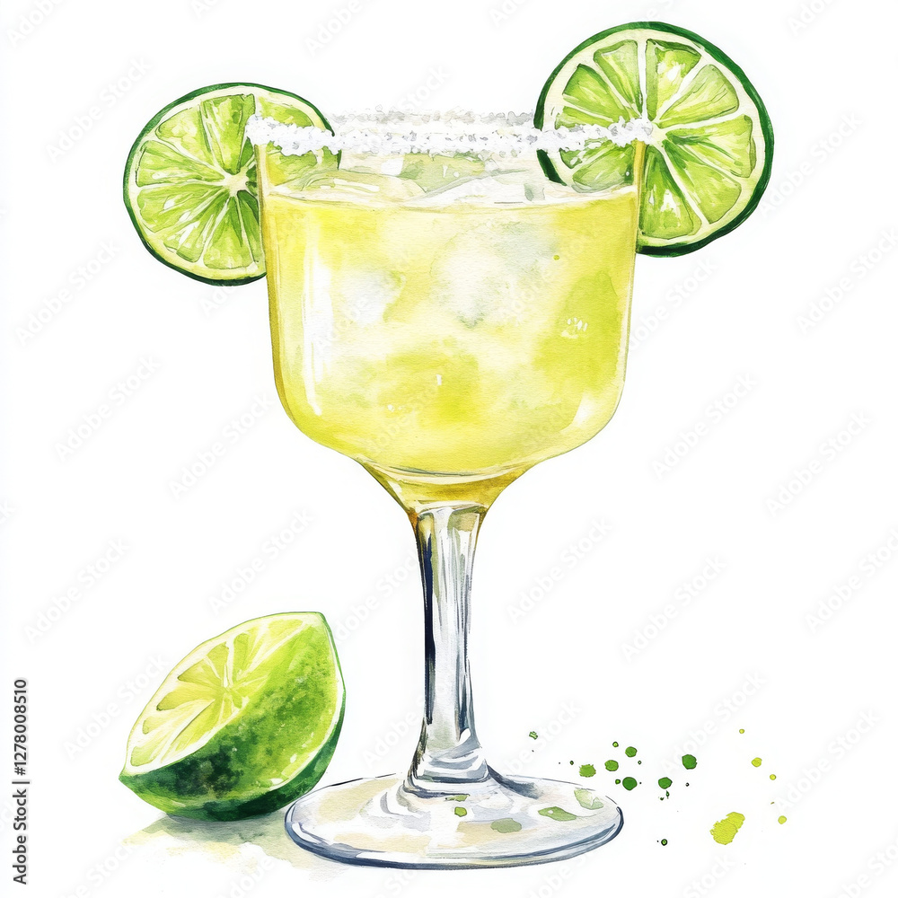 Fototapeta premium Refreshing margarita illustration with lime and salt on glass