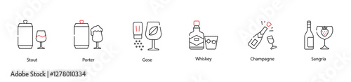 Vector Icons Set - Stout, Porter, Gose, Whiskey, Champagne, Sangria