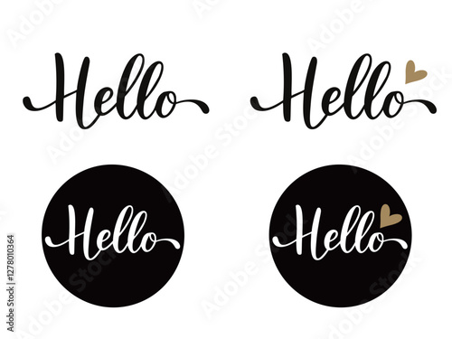 スタイリッシュなHelloの白黒文字イラストセット/ベクターAI生成
