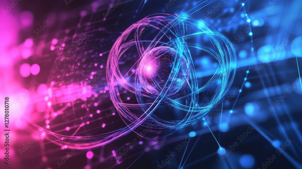 Obraz premium Abstract Digital Atom Structure Futuristic Technology and Network Connections