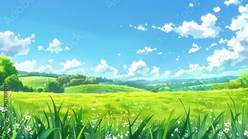 The cartoon grassland is a realm where fantasy comes alive. With its vivid green hues, fluffy clouds above, and cute little creatures that might inhabit it, it creates a world far removed from the mun