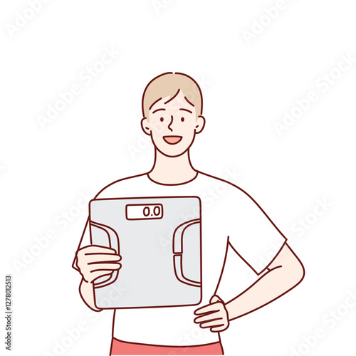 Male character in good shape after diet. Hand drawn vector illustration