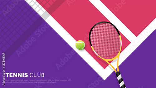 Tennis symbol Pink-purple tone with tennis racket and tennis ball on tennis court background, Illustrations for use in online sporting events , Illustration Vector EPS 10