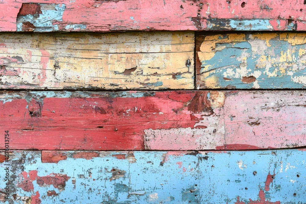 Weathered multicolored wooden planks with peeling paint texture Weathered multicolored wooden planks with peeling paint texture