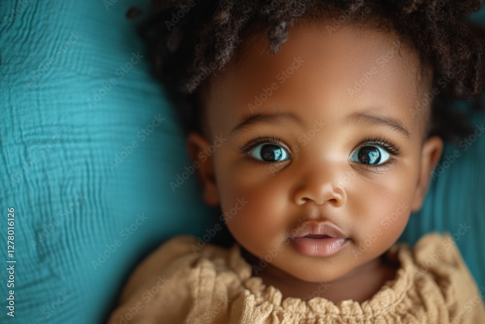 Cute baby with bright blue eyes looking curiously on soft background Cute baby with bright blue eyes looking curiously on soft background