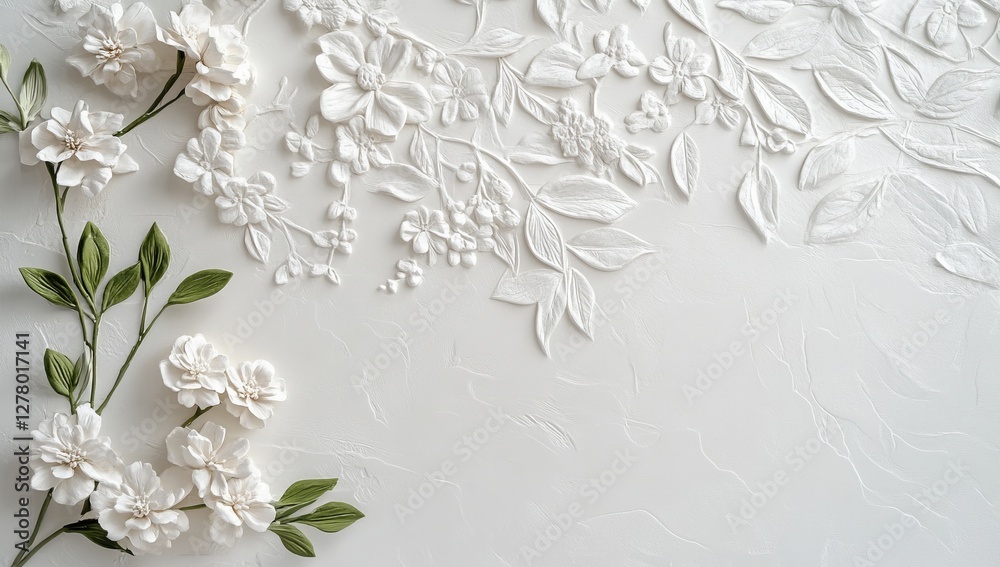 White floral textured background with copy space White floral textured background with copy space